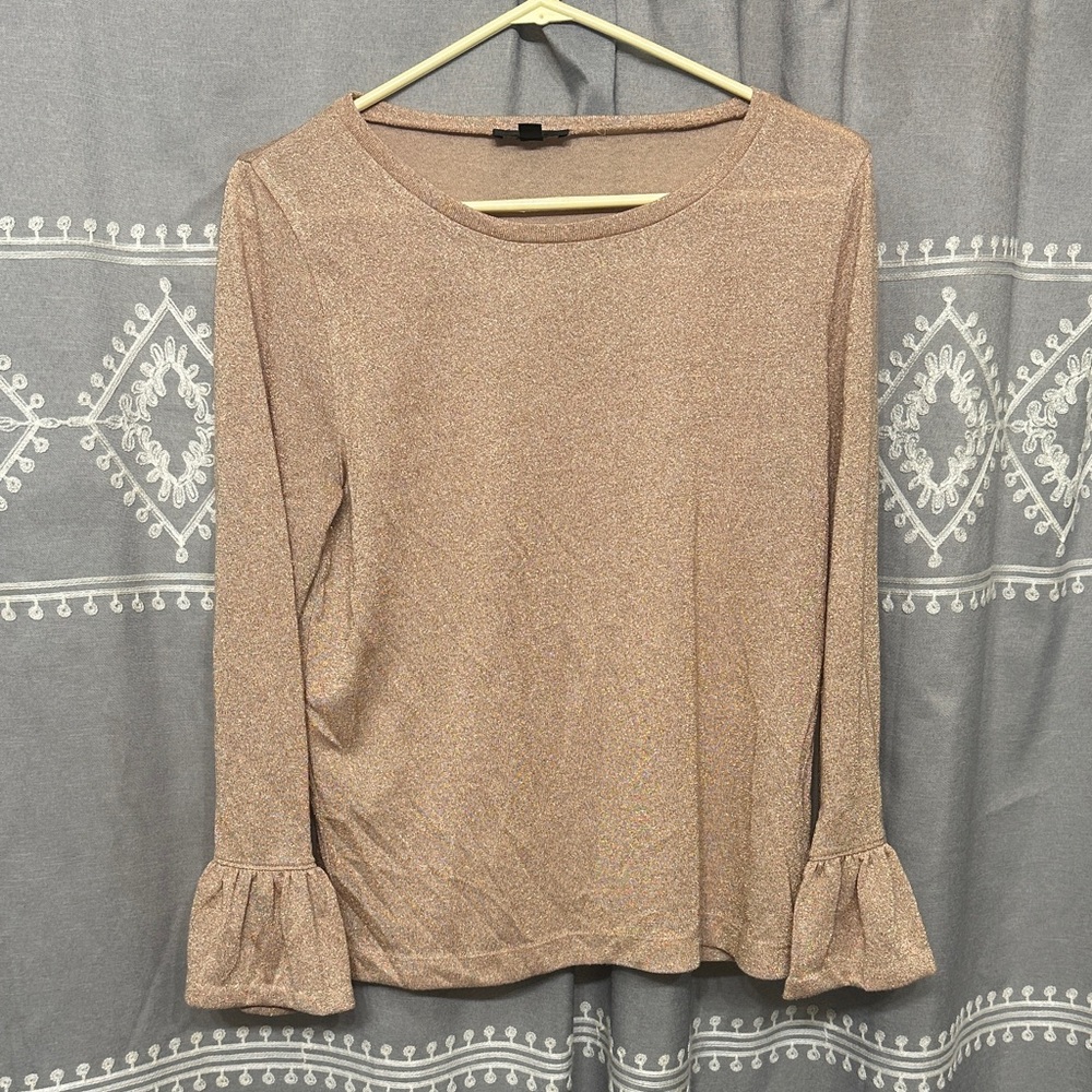 J.Crew Gold Blouse with Ruffle Sleeves M